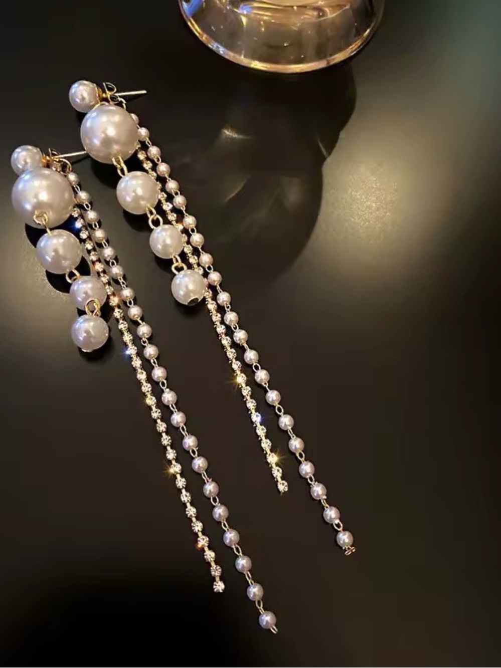 Elegant Pearl Drop Dangle Earrings - White Pearls - Picture 3 of 4